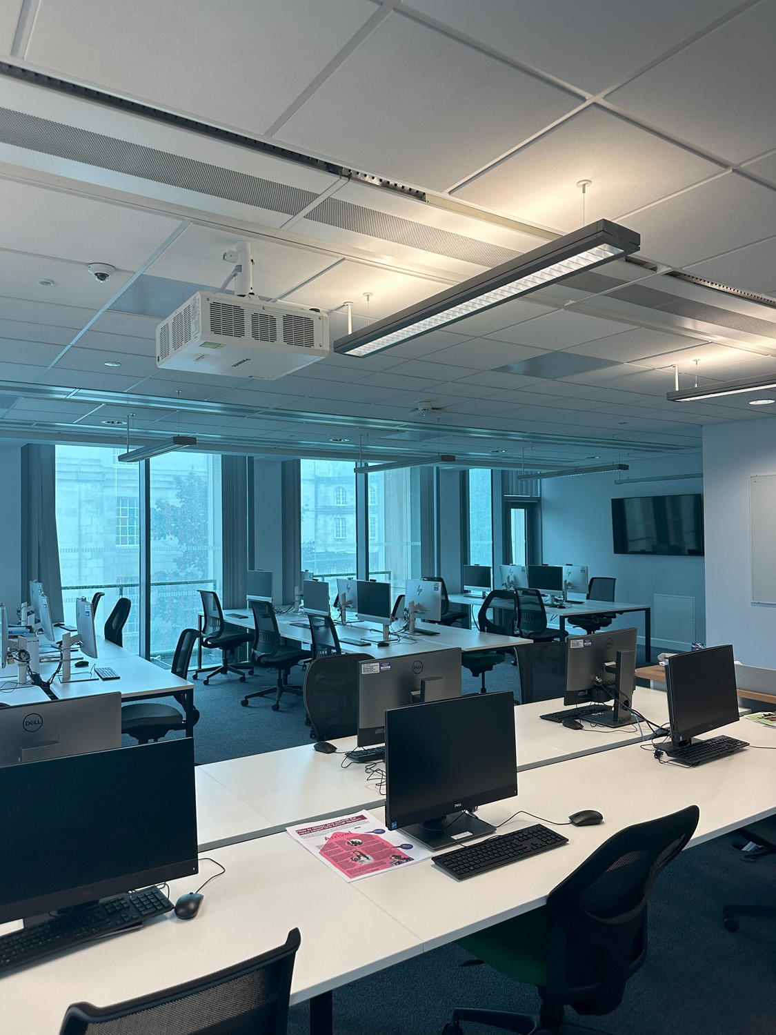 University class room with banks of computers